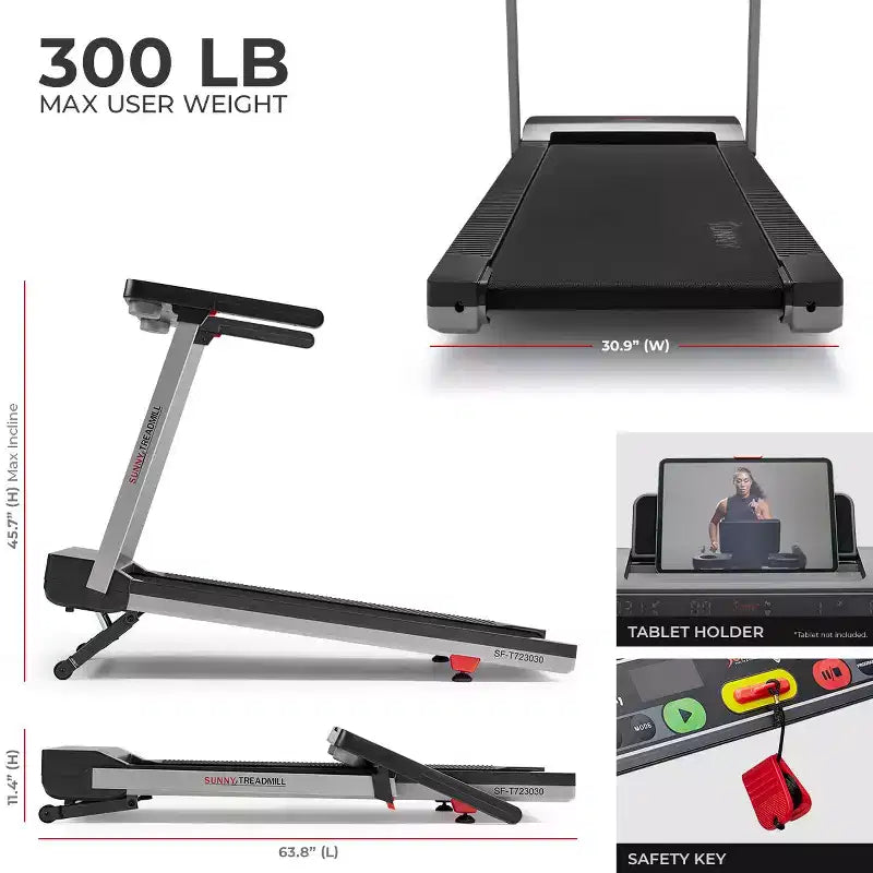 Sunny Health & Fitness Smart Foldable Treadmill with 15 Auto Incline Levels, 20 Wide Running Belt & Bluetooth SunnyFit App Connectivity