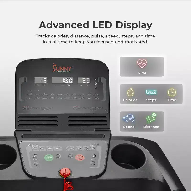 Tapis Roulant Smart Sunny Health & Fitness Active 400 AutoIncline con WiFi, Bluetooth, 15 Livelli di Inclinazione e Pedana Ammortizzata