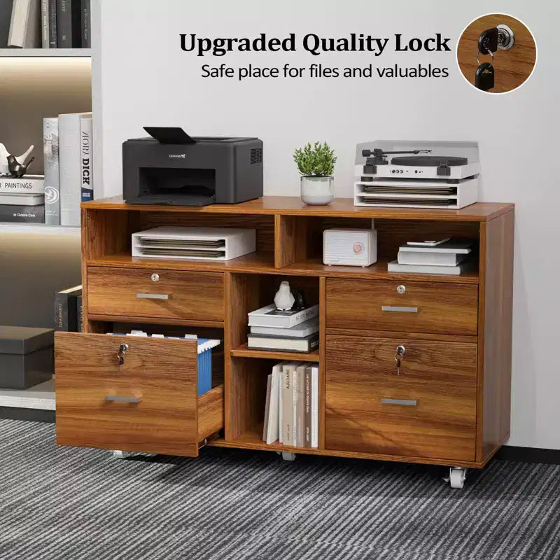 Karl Home 4-Drawer Brown MDF (Medium-Density Fiberboard) 40.94in. W Lateral File Cabinets