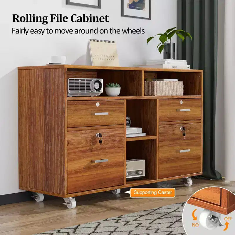 Karl Home 4-Drawer Brown MDF (Medium-Density Fiberboard) 40.94in. W Lateral File Cabinets