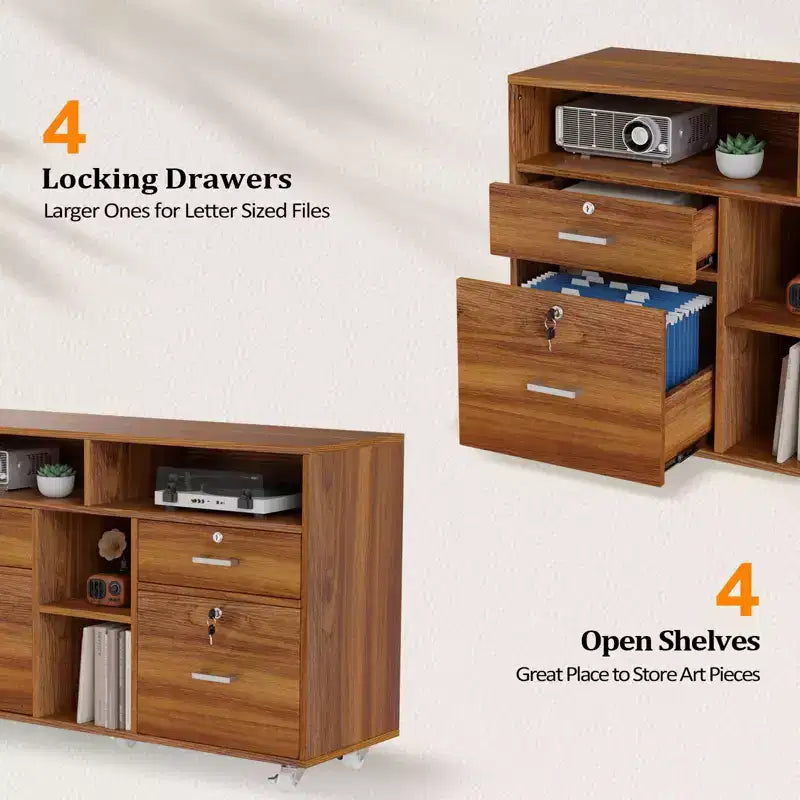 Karl Home 4-Drawer Brown MDF (Medium-Density Fiberboard) 40.94in. W Lateral File Cabinets