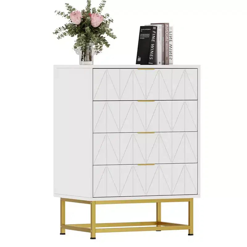 Coolmee 4 Drawer Dresser, Modern Dresser Drawers, Drawer Organizer with Metal Legs, Storage Chest Cabinet for Bedroom, Living Room, Hallway, Closet