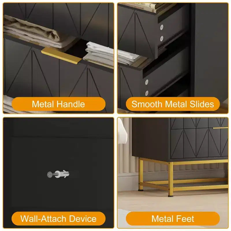 Coolmee 4 Drawer Dresser, Modern Dresser Drawers, Drawer Organizer with Metal Legs, Storage Chest Cabinet for Bedroom, Living Room, Hallway, Closet