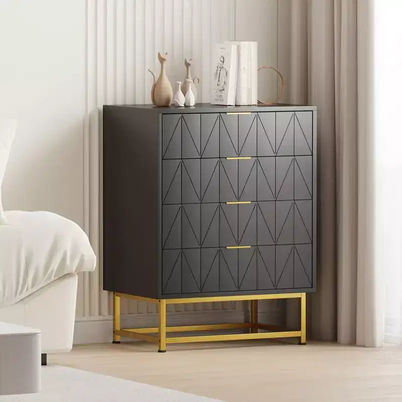Coolmee 4 Drawer Dresser, Modern Dresser Drawers, Drawer Organizer with Metal Legs, Storage Chest Cabinet for Bedroom, Living Room, Hallway, Closet