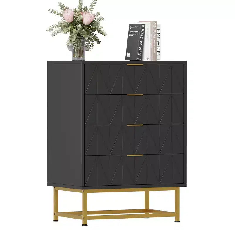 Coolmee 4 Drawer Dresser, Modern Dresser Drawers, Drawer Organizer with Metal Legs, Storage Chest Cabinet for Bedroom, Living Room, Hallway, Closet