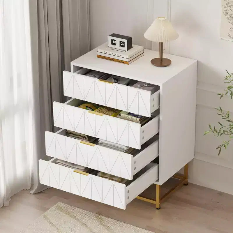 Coolmee 4 Drawer Dresser, Modern Dresser Drawers, Drawer Organizer with Metal Legs, Storage Chest Cabinet for Bedroom, Living Room, Hallway, Closet
