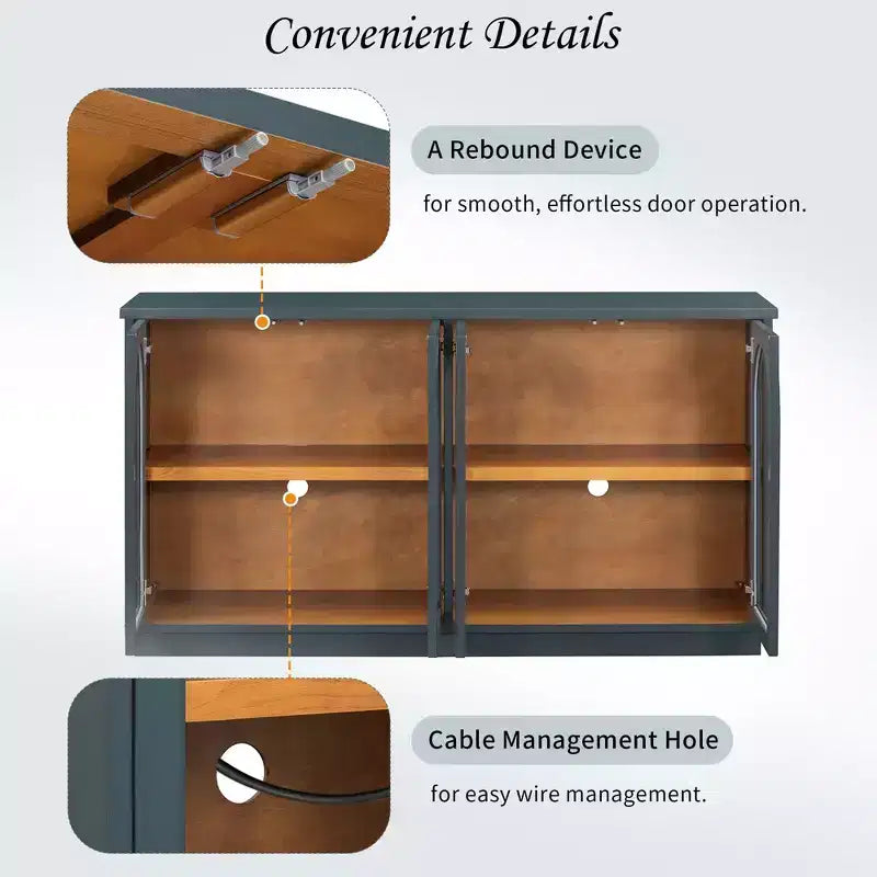 Madia Contry Style Okak con 4 Ante in Vetro ad Arco e Ripiani Regolabili, Credenza in Legno per Cucina