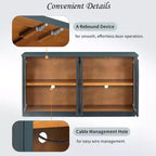 Madia Contry Style Okak con 4 Ante in Vetro ad Arco e Ripiani Regolabili, Credenza in Legno per Cucina