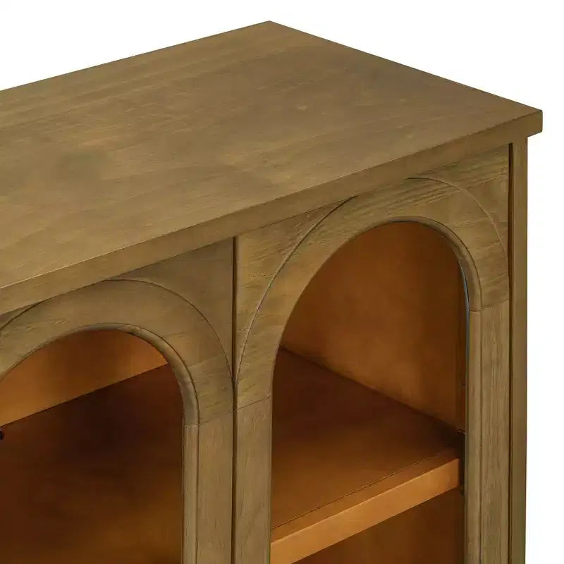 Madia Contry Style Okak con 4 Ante in Vetro ad Arco e Ripiani Regolabili, Credenza in Legno per Cucina