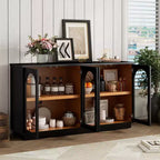 Madia Contry Style Okak con 4 Ante in Vetro ad Arco e Ripiani Regolabili, Credenza in Legno per Cucina
