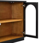 Madia Contry Style Okak con 4 Ante in Vetro ad Arco e Ripiani Regolabili, Credenza in Legno per Cucina