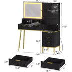 GustoWave Vanity Desk with Mirror and Lights, Makeup Vanity Desk with 5 Drawers & Shelves,3 Color Adjustable Lighting, Power Outlet, Dressing Table