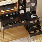 GustoWave Vanity Desk with Mirror and Lights, Makeup Vanity Desk with 5 Drawers & Shelves,3 Color Adjustable Lighting, Power Outlet, Dressing Table