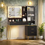 GustoWave Vanity Desk with Mirror and Lights, Makeup Vanity Desk with 5 Drawers & Shelves,3 Color Adjustable Lighting, Power Outlet, Dressing Table