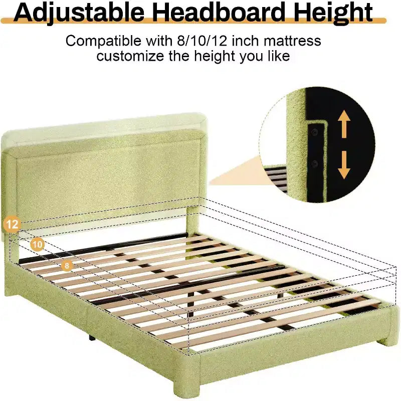 Dyonery Boucle Bed Frame,Black Upholstered Teddy Fabric Bed Frame with Headboard,No Box Spring Required, Adjustable Headboard, Easy Assembly