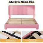 Dyonery Boucle Bed Frame,Black Upholstered Teddy Fabric Bed Frame with Headboard,No Box Spring Required, Adjustable Headboard, Easy Assembly