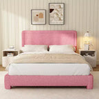 Dyonery Boucle Bed Frame,Black Upholstered Teddy Fabric Bed Frame with Headboard,No Box Spring Required, Adjustable Headboard, Easy Assembly