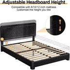 Dyonery Boucle Bed Frame,Black Upholstered Teddy Fabric Bed Frame with Headboard,No Box Spring Required, Adjustable Headboard, Easy Assembly