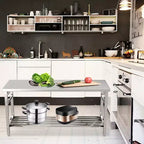Stainless Steel Work Table for Commercial Kitchen - Foldable Prep Table with Adjustable Shelf, Food Grade Metal Workbench for Restaurant, Home