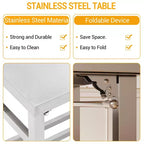 Stainless Steel Work Table for Commercial Kitchen - Foldable Prep Table with Adjustable Shelf, Food Grade Metal Workbench for Restaurant, Home