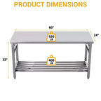Stainless Steel Work Table for Commercial Kitchen - Foldable Prep Table with Adjustable Shelf, Food Grade Metal Workbench for Restaurant, Home