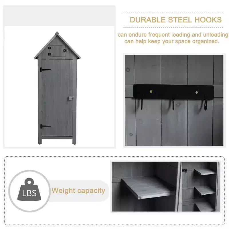 Garvee Wooden Tool Storage Shed, Outdoor Garden Shed Cabinet with Lockable Door, Waterproof & Durable Fir Wood Construction for Patio Lawn Backyard