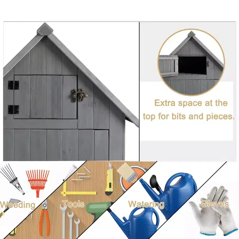 Garvee Wooden Tool Storage Shed, Outdoor Garden Shed Cabinet with Lockable Door, Waterproof & Durable Fir Wood Construction for Patio Lawn Backyard