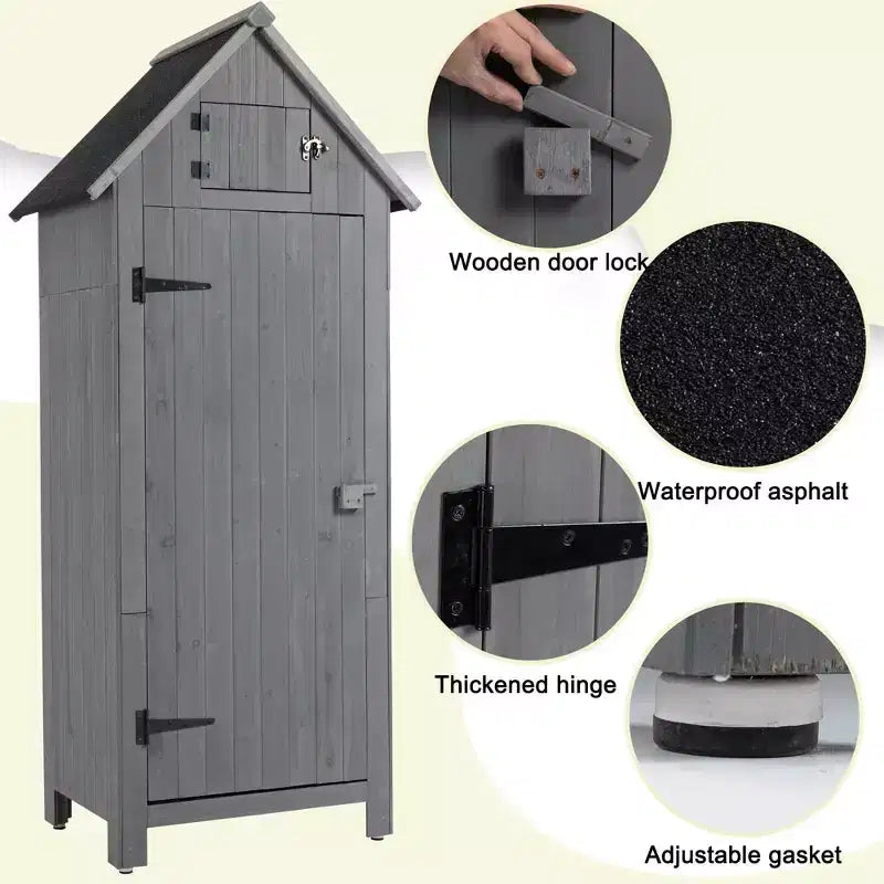 Garvee Wooden Tool Storage Shed, Outdoor Garden Shed Cabinet with Lockable Door, Waterproof & Durable Fir Wood Construction for Patio Lawn Backyard
