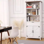 COZONY 72 Tall 6-Tier Farmhouse Bookshelf with Doors, Cabinet & Drawer  Wooden Bookcase with Adjustable Shelf for Living Room, Kitchen & Bedroom