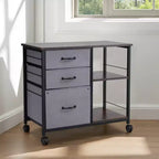 VEVOR Metal File Cabinet, Mobile Filing Cabinet with 3 Fabric Drawers and 2 Open Shelves, Wooden Vertical Filing Storage Cabinets with Wheels, Brown