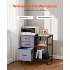 VEVOR Metal File Cabinet, Mobile Filing Cabinet with 3 Fabric Drawers and 2 Open Shelves, Wooden Vertical Filing Storage Cabinets with Wheels, Brown