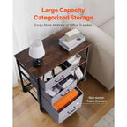 VEVOR Metal File Cabinet, Mobile Filing Cabinet with 3 Fabric Drawers and 2 Open Shelves, Wooden Vertical Filing Storage Cabinets with Wheels, Brown