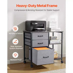 VEVOR Metal File Cabinet, Mobile Filing Cabinet with 3 Fabric Drawers and 2 Open Shelves, Wooden Vertical Filing Storage Cabinets with Wheels, Brown