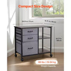 VEVOR Metal File Cabinet, Mobile Filing Cabinet with 3 Fabric Drawers and 2 Open Shelves, Wooden Vertical Filing Storage Cabinets with Wheels, Brown