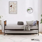 Daybed with Trundle,Metal Twin Size Day Bed,Sofa Bed Frame with Foldable Trundle Bed,Heavy Duty Steel Slats Platform for Living Room,Bedroom