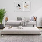 Daybed with Trundle,Metal Twin Size Day Bed,Sofa Bed Frame with Foldable Trundle Bed,Heavy Duty Steel Slats Platform for Living Room,Bedroom