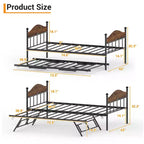 Daybed with Trundle,Metal Twin Size Day Bed,Sofa Bed Frame with Foldable Trundle Bed,Heavy Duty Steel Slats Platform for Living Room,Bedroom