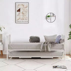 Daybed with Trundle,Metal Twin Size Day Bed,Sofa Bed Frame with Foldable Trundle Bed,Heavy Duty Steel Slats Platform for Living Room,Bedroom