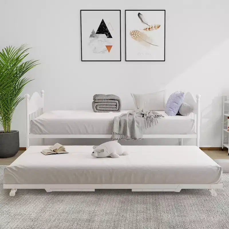 Daybed with Trundle,Metal Twin Size Day Bed,Sofa Bed Frame with Foldable Trundle Bed,Heavy Duty Steel Slats Platform for Living Room,Bedroom