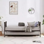 Daybed with Trundle,Metal Twin Size Day Bed,Sofa Bed Frame with Foldable Trundle Bed,Heavy Duty Steel Slats Platform for Living Room,Bedroom