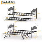 Daybed with Trundle,Metal Twin Size Day Bed,Sofa Bed Frame with Foldable Trundle Bed,Heavy Duty Steel Slats Platform for Living Room,Bedroom