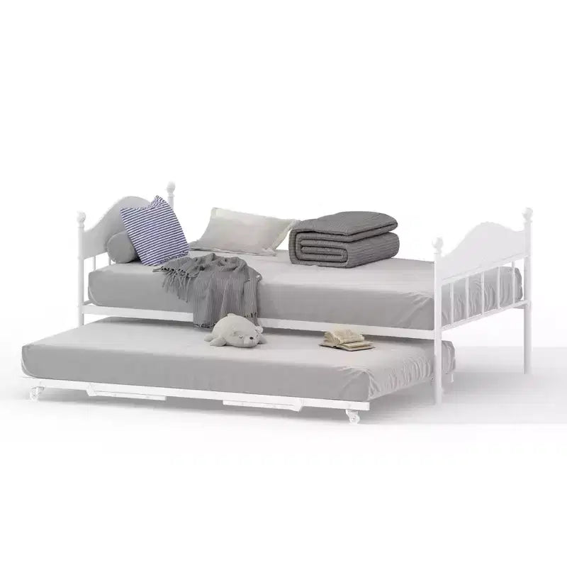 Daybed with Trundle,Metal Twin Size Day Bed,Sofa Bed Frame with Foldable Trundle Bed,Heavy Duty Steel Slats Platform for Living Room,Bedroom