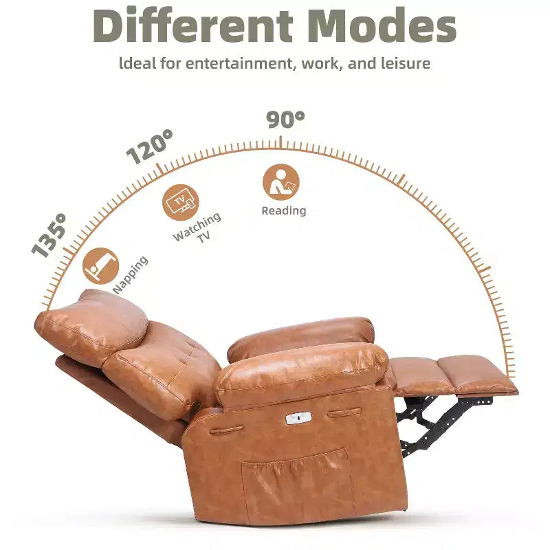 Poltrona reclinabile extra-large e ampia - Recliner a dondolo girevole a 360°, Recliner manuale grande in pelle PU, con imbottitura in spugna 1.5X e meccanismo reclinabile facile