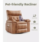 Poltrona reclinabile extra-large e ampia - Recliner a dondolo girevole a 360°, Recliner manuale grande in pelle PU, con imbottitura in spugna 1.5X e meccanismo reclinabile facile