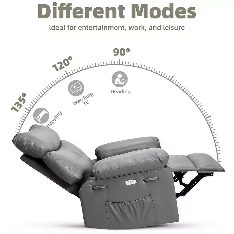 Poltrona reclinabile extra-large e ampia - Recliner a dondolo girevole a 360°, Recliner manuale grande in pelle PU, con imbottitura in spugna 1.5X e meccanismo reclinabile facile