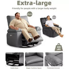 Poltrona reclinabile extra-large e ampia - Recliner a dondolo girevole a 360°, Recliner manuale grande in pelle PU, con imbottitura in spugna 1.5X e meccanismo reclinabile facile