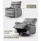 Poltrona reclinabile extra-large e ampia - Recliner a dondolo girevole a 360°, Recliner manuale grande in pelle PU, con imbottitura in spugna 1.5X e meccanismo reclinabile facile