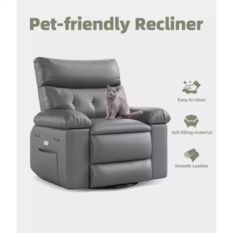 Poltrona reclinabile extra-large e ampia - Recliner a dondolo girevole a 360°, Recliner manuale grande in pelle PU, con imbottitura in spugna 1.5X e meccanismo reclinabile facile