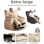 Poltrona reclinabile extra-large e ampia - Recliner a dondolo girevole a 360°, Recliner manuale grande in pelle PU, con imbottitura in spugna 1.5X e meccanismo reclinabile facile