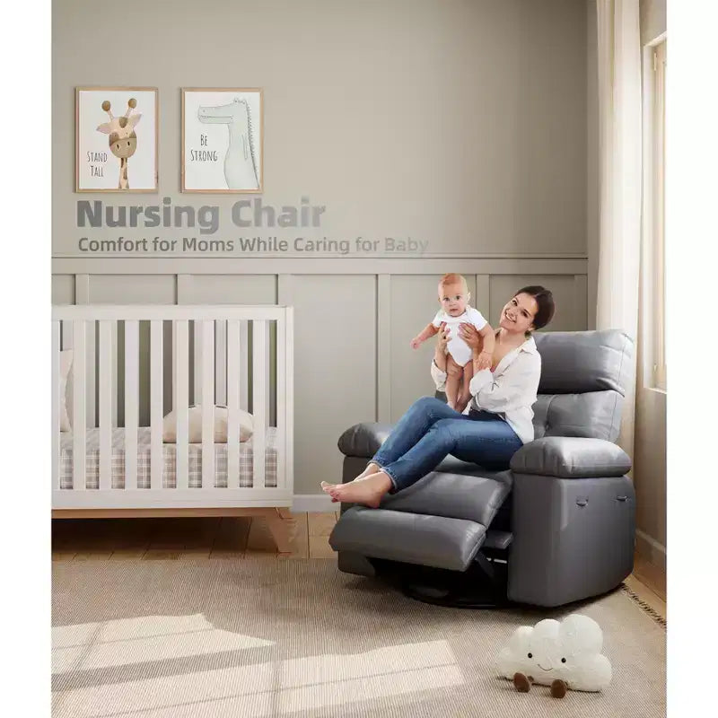 Poltrona reclinabile extra-large e ampia - Recliner a dondolo girevole a 360°, Recliner manuale grande in pelle PU, con imbottitura in spugna 1.5X e meccanismo reclinabile facile